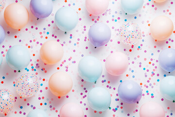 Poster - Colorful pastel balloons and confetti create a joyful festive pattern perfect for celebrations and party decorations
