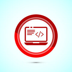 Coding icon design illustration, Web development icon, Red color button design