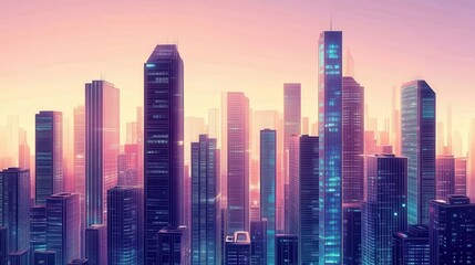  Futuristic City Skyline at Sunset Glow