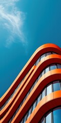 Poster - Playful architecture curves against clear blue sky bright colors and intriguing shapes low angle perspective
