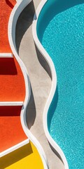 Poster - Vibrant playful architecture poolside view colorful shapes sunny environment low perspective for visual impact