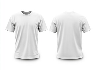 Wall Mural - White T-shirt template, front and back view, isolated on a white background with a clipping path for your design or mockup of a T-shirt. Mock-up garment template, the stock photo contest winner, 