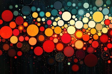 Wall Mural - Abstract artwork of vibrant colored circles arranged against a dark backdrop