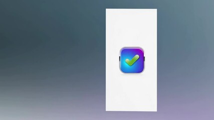 Poster - 3d rendering shows a green check mark icon displayed on a smartphone screen, symbolizing completion,