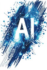Poster - Abstract AI-themed design with blue futuristic elements and glowing highlights