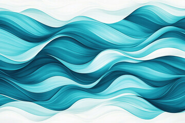 Poster - dynamic blue and teal abstract wave pattern on a white background for modern decoration