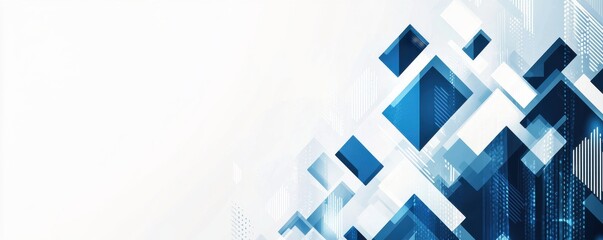 Poster - blue and white geometric digital abstract pattern with squares and dynamic arrows