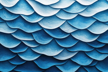 Poster - Textured pattern of overlapping waves in gradient blue tones creating a calming design
