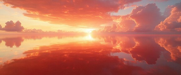 Wall Mural - Orange and Pink Sunset Reflected on Calm Water