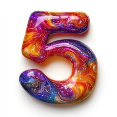 Poster - Vibrant number five in swirling colorful patterns and textures.