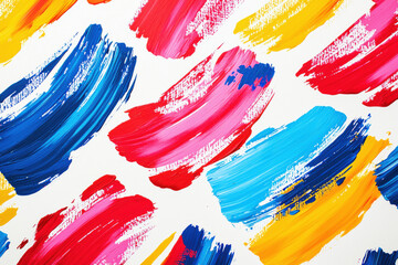 Poster - Vibrant pattern of colorful brush strokes creating an energetic and dynamic abstract art composition on a white background