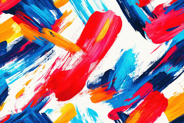 Poster - Vibrant abstract pattern with colorful brush strokes in red, blue, and yellow on a white background showcases dynamic energy and creativity