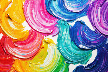 Poster - Vibrant swirling paint strokes in rainbow colors creating dynamic texture on a white background