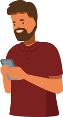 Poster - bearded man using smartphone, enjoying mobile technology for communication and lifestyle