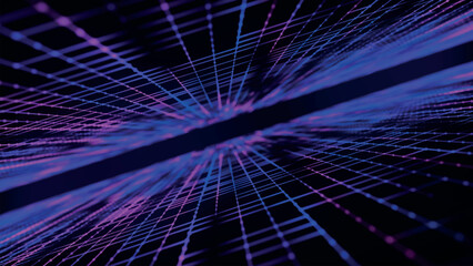 Poster - Abstract wireframe landscape. Vector perspective grid on dark background. Detailed lines on black background. Checkered background. Detailed grid lines in infinity