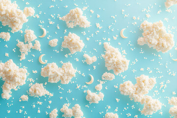 Poster - Whimsical clouds and crescent moons create a serene pattern on a dreamy blue backdrop