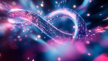 Poster - Colorful Abstract Swirl with Glowing Particles and Light Effects