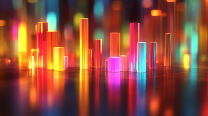 Poster - Abstract glowing bar graphs on clean background
