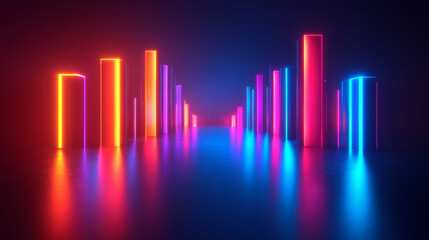 Poster - Abstract glowing bar graphs on clean background evoke energy