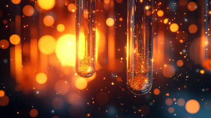 Poster - Abstract glowing chemical reactions in test tubes create magic