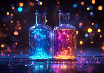 Poster - Glowing liquids in glass containers with vibrant colors