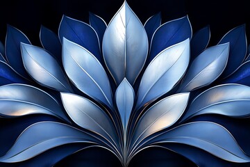 Wall Mural - Abstract Blue and Silver Leaf Design