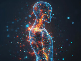 Poster - Abstract human anatomy model with glowing medical diagram