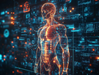 Poster - Abstract human anatomy model with glowing medical diagram