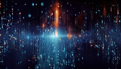 Poster - abstract digital data stream with glowing particles, futuristic technology concept, vibrant glowing lines and points