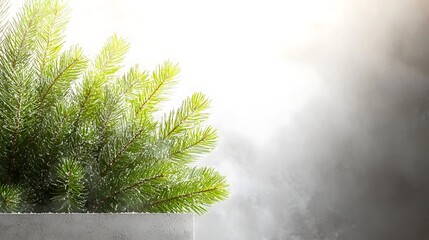 Canvas Print - Lush green plant emerging from a textured pot against a misty, ethereal background