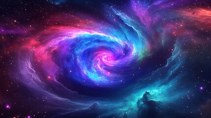 Aufkleber - A colorful nebula swirling with vibrant purples, blues, and reds, filled with distant stars and cosmic clouds