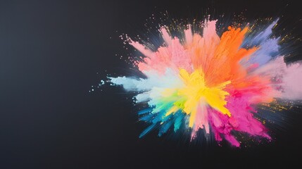 Poster - Vivid Burst of Colorful Powder Explosion on Dark Background for Creative Artistic Design