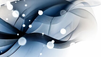 Poster - Dynamic patterns and soft circles create an engaging visual experience in shades of blue and white, full of movement and elegance