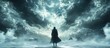 © STwul - Lone figure facing apocalyptic sky; misty landscape; game cover art