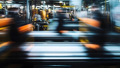 Leinwandbilder - Blurred Motion in Modern Factory with Assembly Line Equipment