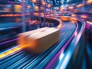 Aufkleber - Dynamic Motion of Packages on Conveyor Belt in Modern Warehouse