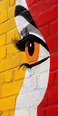 Poster - Vibrant eye mural urban wall street art colorful environment close-up view creative expression