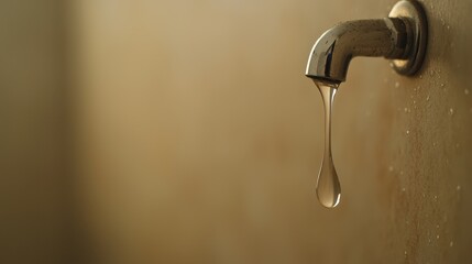 Poster - Water dripping from a faucet against a textured wall with soft lighting creating a serene and calm atmosphere