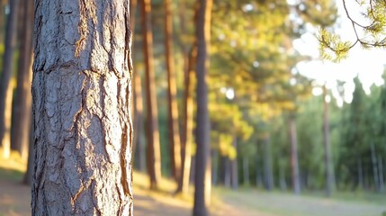 Wall Mural - Golden sunlight through pine forest