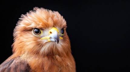 close-up of a hawk against black background