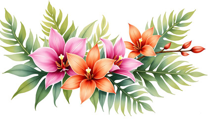 Wall Mural - Colorful lilies and foliage in tropical style