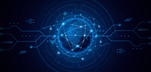 Aufkleber - Global connection network background. World map. High-speed internet technology concept or fast wireless data transmission. modern internet network connection technology background	