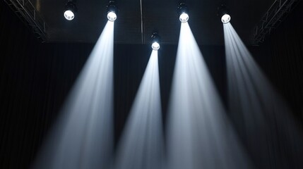 Poster - Stage lighting beams illuminate dark theater