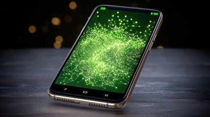 Poster - dynamic digital visualization of data trends on smartphone modern workspace mobile technology nightt