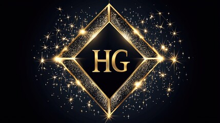 Wall Mural - elegant black and gold logo design featuring the letters hg with sparkling effects and a diamond sha