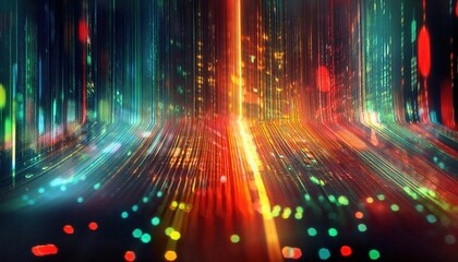 Leinwandbilder - vibrant digital light trails abstract, colorful data stream visualization for tech background and futuristic designs