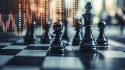 Poster - analyzing financial strategies on a chessboard a visual data representation in business context