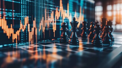 Poster - Analyzing financial strategies on a chessboard global markets infographic business environment analytical perspective chess and finance