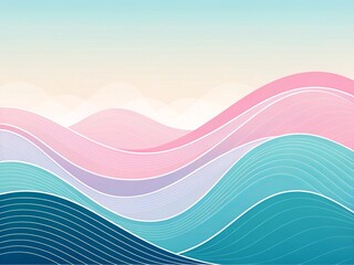 Poster - A modern minimal background featuring smooth, flowing geometric waves in a soft pastel gradient, clean and futuristic