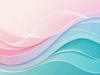 Poster - A modern minimal background featuring smooth, flowing geometric waves in a soft pastel gradient, clean and futuristic
